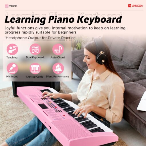 Vangoa Pink Piano Keyboard 61 Key, Electric Keyboard Kit Portable Music Keyboard for Kids Students with Microphone, 600 Tones, 400 Rhythms, 50 Demos, Gift for Beginners - Image 5