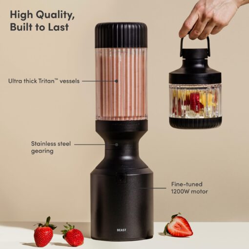 Beast Mega 1200 | Premium Countertop Blender | Smoothies, Shakes, Sauces, Dips, Soups | Blends Ice and Frozen Fruit | XL Vessel | Extra Vessels, Straw System Included | 1200W | (Carbon Black, 120V) - Image 7