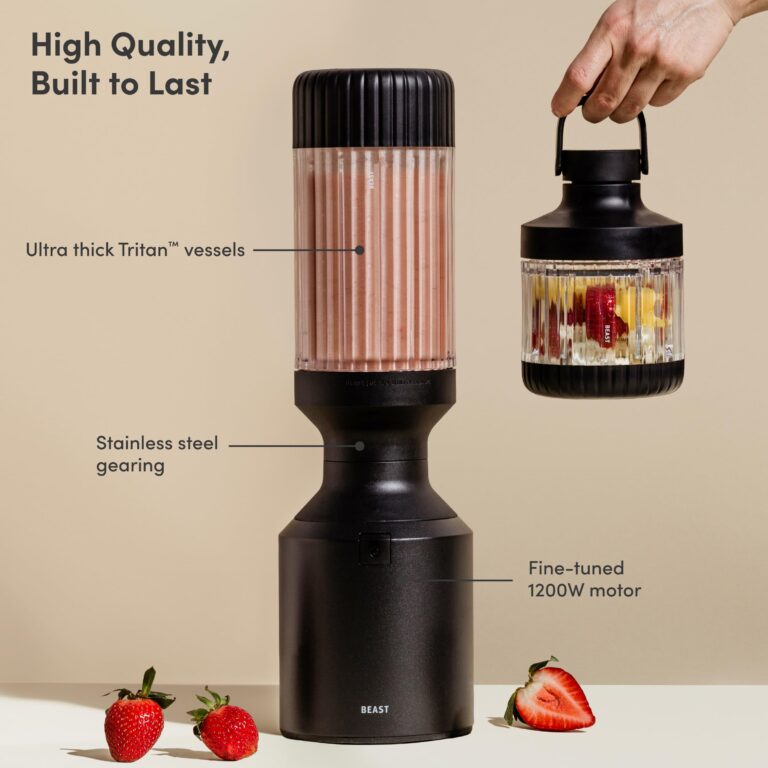 Beast Mega 1200 | Premium Countertop Blender | Smoothies, Shakes, Sauces, Dips, Soups | Blends Ice and Frozen Fruit | XL Vessel | Extra Vessels, Straw System Included | 1200W | (Carbon Black, 120V) - Image 7