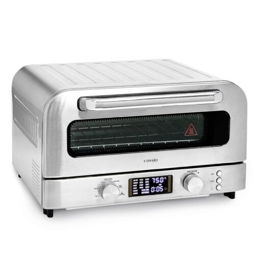 Cassia Countertop Electric Air Fryer Pizza Oven, 12" Capacity, 20L, 1800W, Heats up to 750°F, 16 Presets, Includes Pizza Stone, Peel, Fry Basket, Stainless Steel
