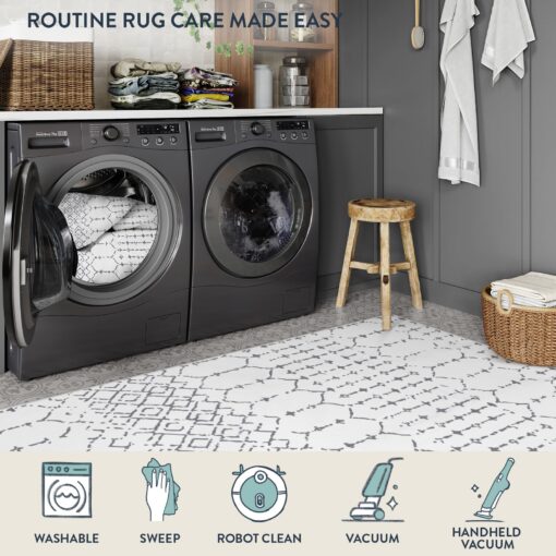 Lahome Moroccan 9x12 Washable Area Rug - Non-Slip Washable Ultra-Thin Soft Large Rug for Living Room, Modern Geometric Print Stain Resistant Carpet for Bedroom Dining Room, White - Image 5