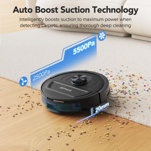Robot Vacuum and Mop with Self-Empty Dock, 60-Day Capacity, 5500Pa Suction, LiDAR Mapping, 120-Min Runtime, Custom Schedule, Alexa & WiFi/App Compatible, Ideal for Pet Hair, Carpets, and Hard Floors - Image 6