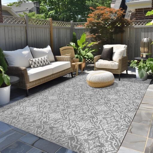 jinchan Boho Area Rug 8x10 Moroccan Washable Rug Indoor Floor Cover Accent Carpet Floral Tile Print Mat Soft Non Slip Carpet for Kitchen Living Room Bedroom Dining Room Farmhouse Decor Grey - Image 9