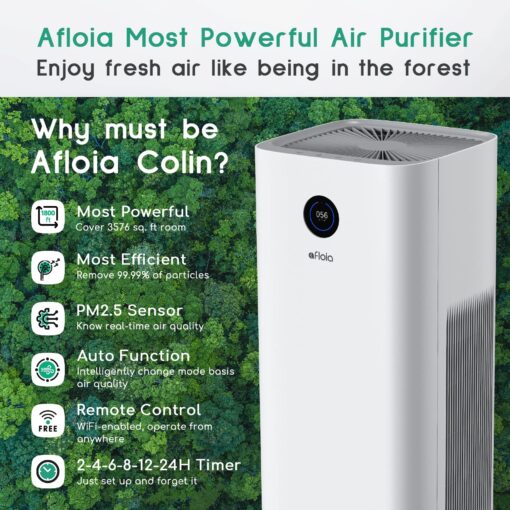 Afloia Smart Air Purifiers for Home Large Room Up to 3576 sq. Ft, Auto Air Filter WiFi Alexa Remote Control, Quiet Air Cleaner with PM2.5 Monitor for 99.99% Allergies, Smoke, Dust, Pollen - Image 8