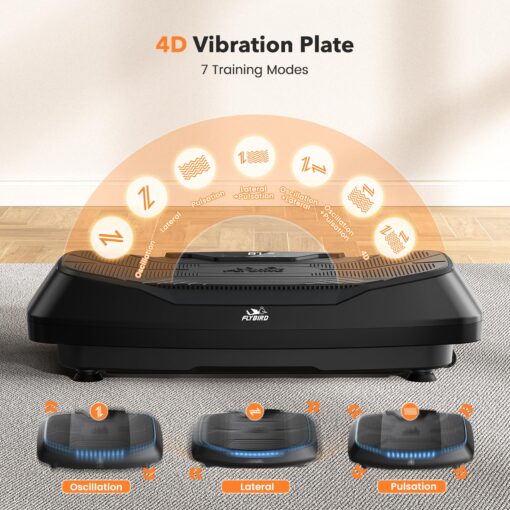FLYBIRD 4D Vibration Plate 500 LBS Capacity - Oscillation, Linear, Pulsation Exercise Machine With Triple Motors for Lymphatic Drainage & Bone Density Building - Black - Image 6