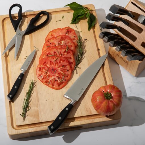 Yatoshi 15 Piece Black Knife Block Set - Pro Kitchen Knife Set Ultra Sharp High Carbon Stainless Steel with Ergonomic Handle - Image 7