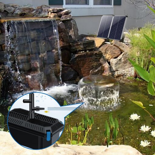 Antfraer 70W Solar Water Pump with Pond Filter, Solar Pond Pump with 16.5FT+10FT Cord & 6.6FT PVC Tubing for Fish Pond Pool Garden Waterfall Hydroponics DIY Water Features - Image 4