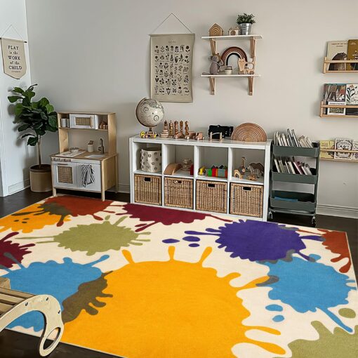 STARUIA Large Area Rug for Living Room, 8'x10' Rainbow Kids Rug for Classroom, Colorful Art Washable Rug for Bedroom, Non-Slip Ink Splotch Nursery Rug Soft Modern Living Room Carpet for Dorm School - Image 3