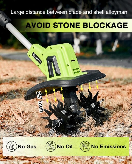 Saker Weed Puller Tool Stand Up Garden Tool with Long Handle & Stainless Steel Claws + 22V Cordless Electric Garden Tiller, 9-Inch Tilling Width, 6.3-Inch Depth, 2 Batteries & Charger Included - Image 3