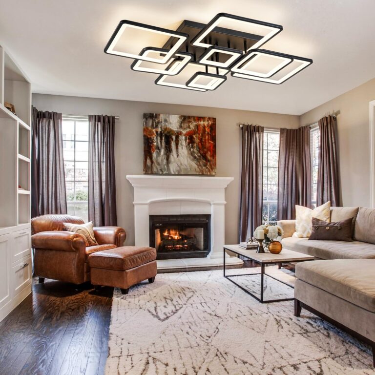 Shine LUEST Modern LED Ceiling Light, Dimmable LED Chandelier Black Flush Mount Ceiling Lights, Remote Control Acrylic Ring Ceiling Lamp Fixture for Living Room Dining Room Bedroom, 8H-FANG-BL-04 - Image 3