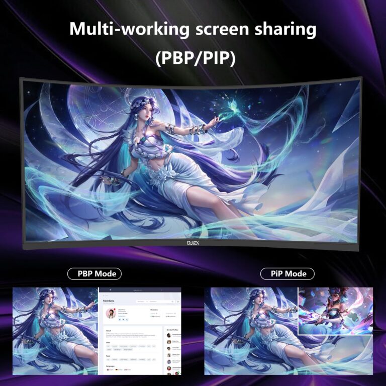 DJiEX 34 inch Curved Ultrawide Gaming Monitor 165Hz,3440x1440 21:9 UWQHD, 1ms(MPRT),1500R, PIP/PBP,HDR400, 99% sRGB,300nits, FreeSync, HDMI2.0(TMDS) x2,DP1.4 x2, Eye Care, VESA(100 * 100mm) - Image 5