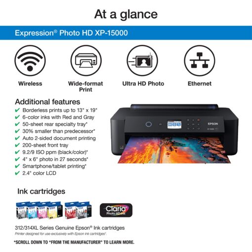 Epson Expression Photo HD XP-15000 Wireless Color Wide-Format Printer, Amazon Dash Replenishment Ready, Black, Large - Image 5