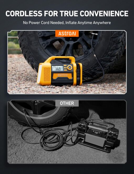 AstroAI TC3 Air Compressor Portable Tire Inflator Offroad Air Compressor for Truck 150PSI with Digital Display Air Pump for Car Heavy Duty for 4x4 Vehicle, RV, SUV, Car Accessories Yellow - Image 3