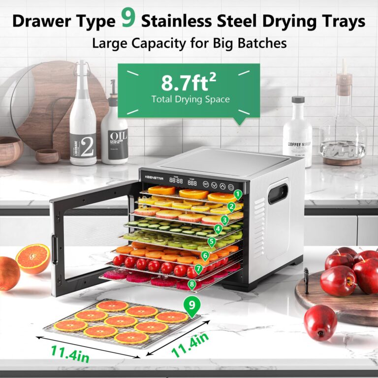 KEENSTAR Food Dehydrator Machine, 9 Stainless Steel Trays Jerky Dryer with Digital Adjustable Timer & Temperature Control, Dryer Machine for Dog Treats, Herb, Veggies, Meat, Fruit - Image 6