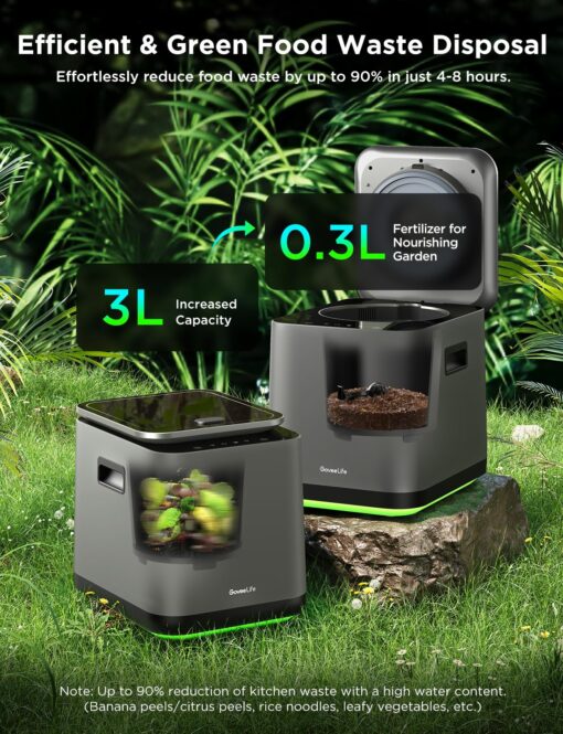 GoveeLife Smart Electric Composter for Kitchen, 3L Compost Bin Indoor with App & Voice Control, Auto-Cleaning, 3 Modes, Turn Food Waste to Fertilizer for Garden, Food Waste Compost Machine - Image 8