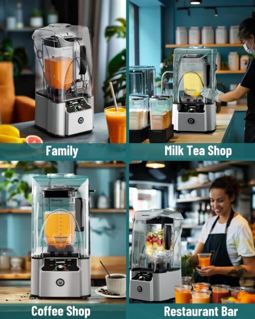 WantJoin Commercial Professional Blender With Shield Quiet Sound Enclosure 2200W Industries Strong and Quiet Professional-Grade Power, Self-Cleaning, Silver - Image 2