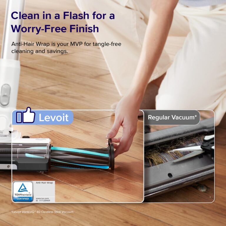 LEVOIT Cordless Vacuum Cleaner, Stick Vac with Tangle-Resistant Design, Up to 50 Minutes, Powerful Suction, Rechargeable, Lightweight, and Versatile for Carpet, Hard Floor, Pet Hair, White＆Blue - Image 3