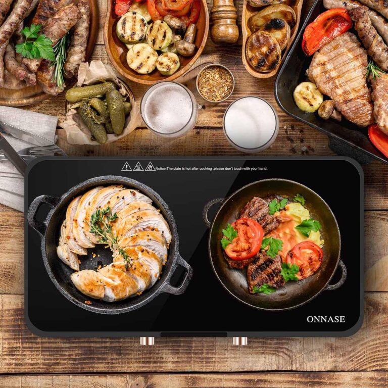 ONNASE Double Induction Cooktop, 1800W Electric Stove Top Burner with Removable Non-Stick Griddle Pan, 2 Induction Burners, 11 Temperature & Power Levels, 3-Hour Timer, Black - Image 4