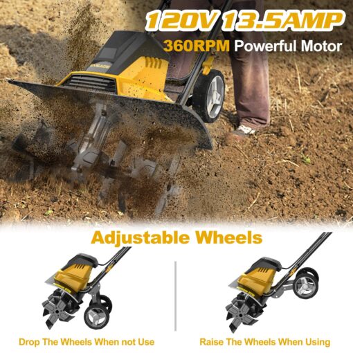COPOWER by EVEAGE 18-Inch 13.5AMP Electric Corded Garden Tiller & Cultivator, 120V Rototiller Tool, 4'' - 8'' Farm Tilling Depth, Foldable Handle 6x4 Tines, GT18 - Image 7