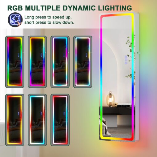 HNEBC LED Mirror Jewelry Cabinet with RGB Lights,47.2" Wall Mounted Jewelry Organizer with Full-Length Mirror,Over The Door Hanging Jewelry Armoire Storage Cabinet,Folding Dresser,2 Drawers,Lockable - Image 6
