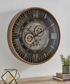 CLXEAST 24 Inch Large Moving Gear Wall Clock for Farmhouse Living Room Decor,Vintage Industrial Bronze Gold Metal Wall Clock for Home Office