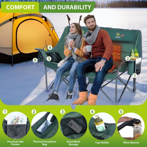 Nice C Heated Camping Chair, Camping Couch, Heated Chair, Heated Double Camping Chair, Loveseat Camping Chair, Heated Camping Chair for Adults, Oversized Heated Loveseat, Extra Padded w/Cooler Bag - Image 4