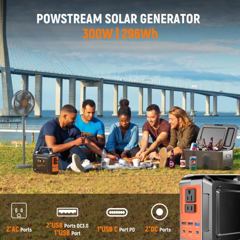 POWSTREAM 300W Solar Powered Generator 296Wh Portable Power Station with Solar Panel Foldable 60W Included, Battery Charger Power Bank with AC Outlet for RV Trip Camping Emergency Home Outage CPAP - Image 5