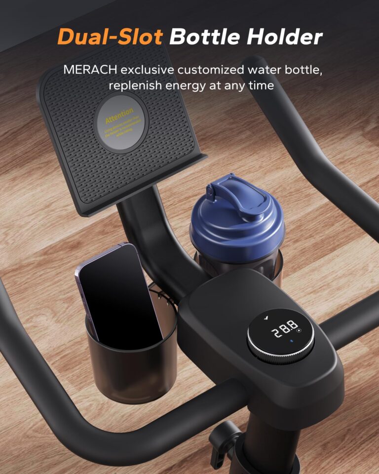 MERACH Exercise Bike, Brake Pad/Magnetic Stationary Bike with Exclusive App, Low Noise Indoor Cycling Bike with 270LBS Weight Capacity, Dumbbell Rack and Fitness Courses for Weight Loss - Image 4