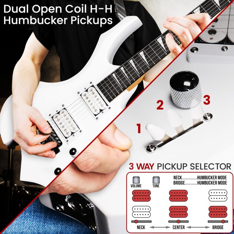 Pyle Heavy Metal EG Fire Electric Guitar Axe w/ Amplifier Kit, Full Size Instrument w/ Practice Amp & Accessories, White Matte - Image 4