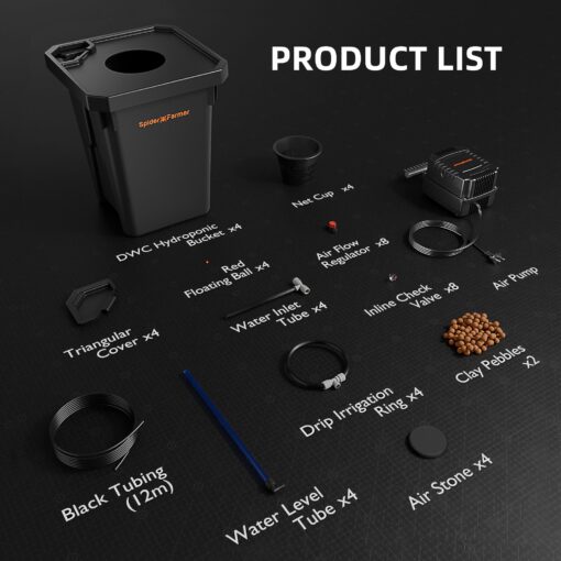 Spider Farmer DWC Hydroponics Grow System with 7-Gallon Deep Water Culture, New Triangular Cover Design, Recirculating Drip Garden System with Top Drip Kit, 15W Air Pump, 4 Buckets - Image 2