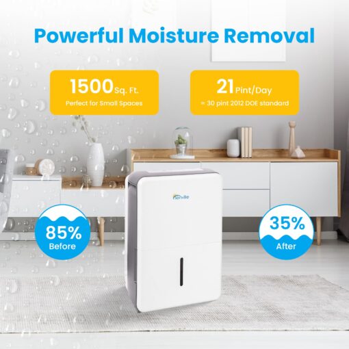 Senville 20 Pint Dehumidifier, Energy Star Certified, Washable Filter, Ideal for Basements, Bedroom, Living Space, Energy Star, Washable Filter, Up to 1,500 Sq. Ft., White - Image 3