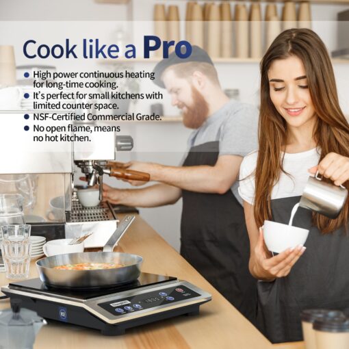ChangBERT Induction Cooktop, Commercial Grade Portable Cooker, Large 8” Heating Coil, 18/10 Stainless Steel Countertop Burner with NSF Certified, 10 Hours Timer, Powerful 1800W Professional Hot Plate - Image 2