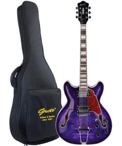 GROTE Jazz Electric Guitar Semi-Hollow Body Trapeze Tailpiece Bridge Guitar Gig Bag (Purple)