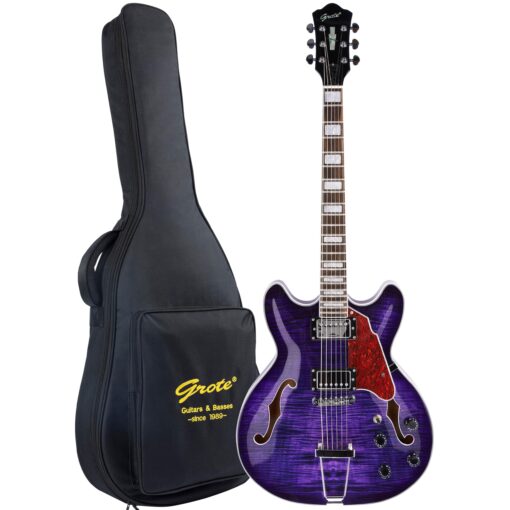 GROTE Jazz Electric Guitar Semi-Hollow Body Trapeze Tailpiece Bridge Guitar Gig Bag (Purple)