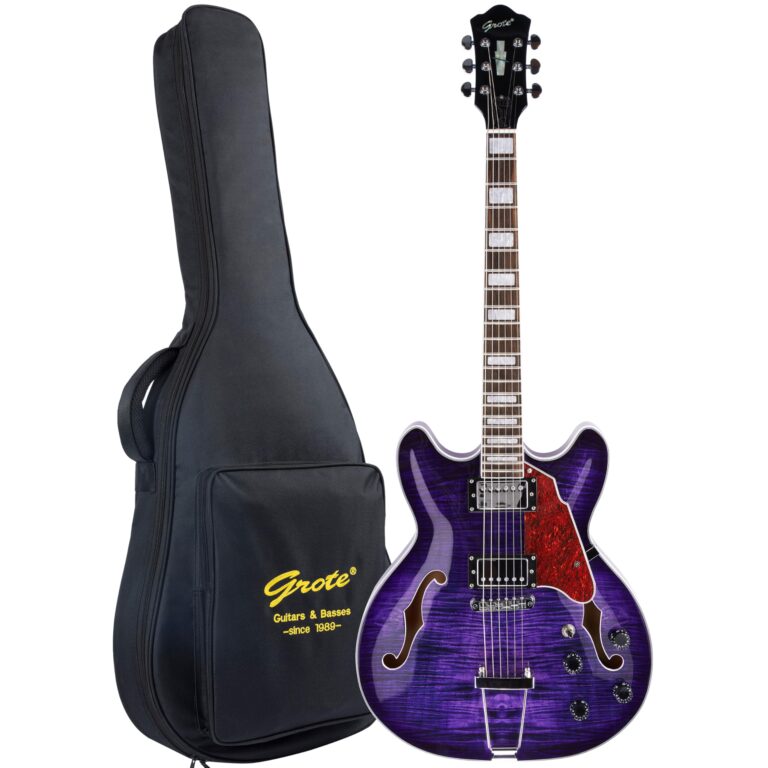 GROTE Jazz Electric Guitar Semi-Hollow Body Trapeze Tailpiece Bridge Guitar Gig Bag (Purple)