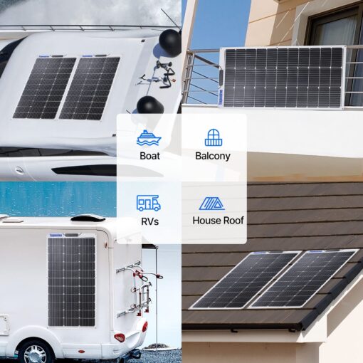 Topunive 2PCS 100W 12V Flexible Solar Panel 9BB Monocrystalline Cell 12 Volt Semi-Flexible for Marine RV Trailer Boat Cabin Van Car Uneven Surfaces 12V 24V Battery Charge - Image 8