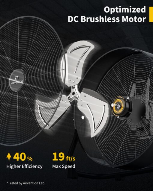 Airvention 15600mAh Rechargeable Battery Operated Drum Fan,16 inch Black Industrial High Velocity Floor Fan, Camping Fan for Gym Garage Outdoor Indoor, AI-F601 - Image 7