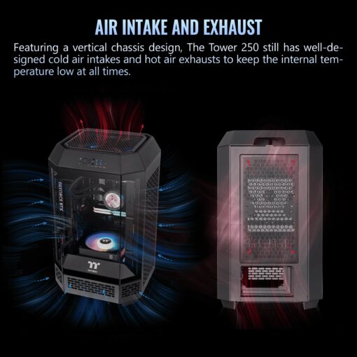Thermaltake Tower 250 Black Mini-ITX Mini Tower; 2x120mm CT Fans Included; 360mm Radiator Support; 360mm GPU Clearance; Dual Chamber; CA-1Z9-00S1WN-00 - Image 3