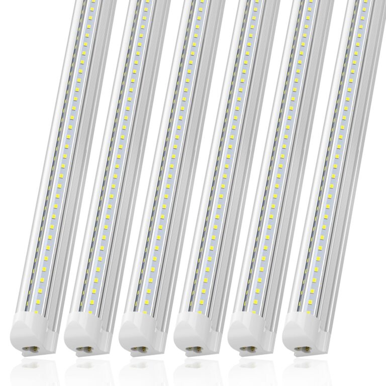 JESLED LED Shop Light 8FT, 72W 6500K Cool White, 9000LM High Output, V Shape, T8 Linkable 8 Foot LED Tube Lights for Garage, Warehouse, Plug and Play, Clear Cover (6-Pack)
