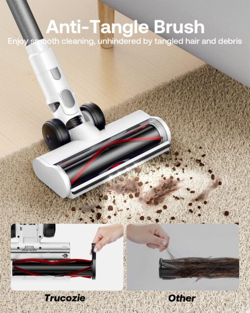 Cordless Vacuum Cleaner, 40Kpa 45Mins Vacuum Cleaners for Home, 8-in-1 Lightweight Stick Vacuum with Powerful Suction, Anti-tangle Wireless Vacuum for Carpet, Tile, Pet Hair, Hardwood Floors, White - Image 7