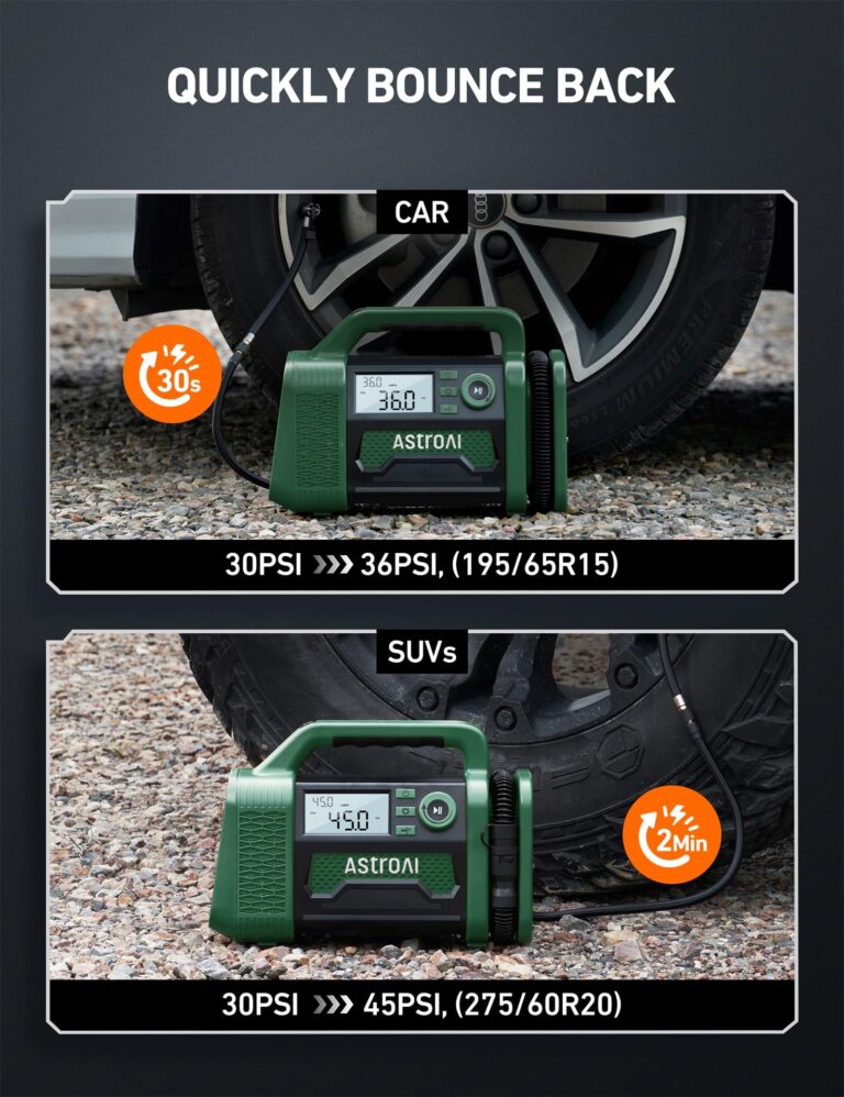AstroAI TC3 Air Compressor Portable Tire Inflator Offroad Air Compressor for Truck 150PSI with Digital Display Air Pump for Car Heavy Duty for 4x4 Vehicle, RV, SUV, Car Accessories Green - Image 8