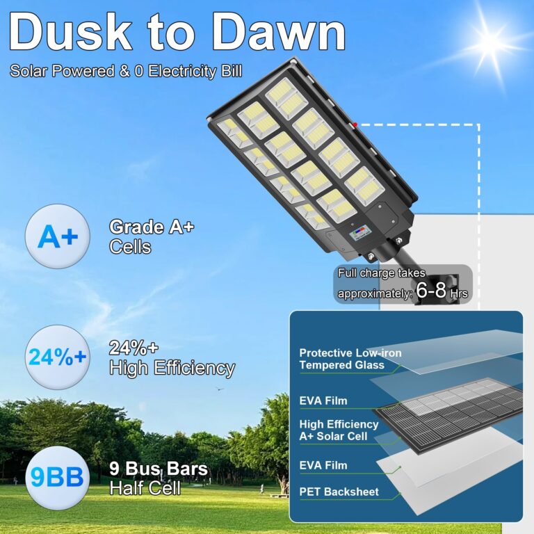 Jadisi 3-Pack 6800W Solar Street Light-240000LM IP67 Waterproof, Dusk to Dawn, Solar Street Lights Outdoor, with Motion Sensor Remote Control, and Wide Angle Lamp, Solar Parking lot Lights - Image 9