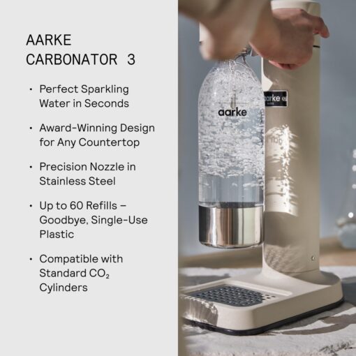 aarke Carbonator lll, Sparkling & Carbonation Water Machine, Stainless Steel with PET BPA-Free Reusable Bottle Volume 800 mL (Sand) - Image 5