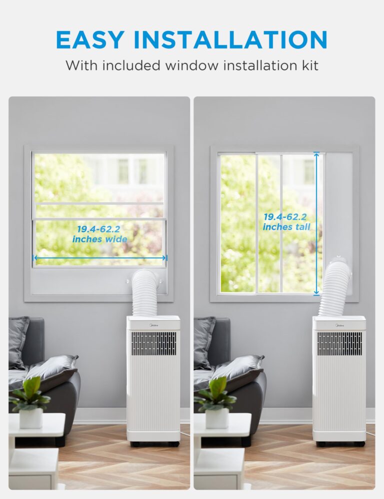 Midea 10,000 BTU ASHRAE (7,100 BTU SACC) Portable Air Conditioner, Smart Control, Cools up to 300 Sq. Ft., with Dehumidifier & Fan mode, Easy- to-use Remote Control & Window Installation Kit Included - Image 4