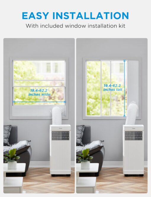 Midea 8,500 BTU ASHRAE (5,000 BTU SACC) Portable Air Conditioner, Smart Control, Cools up to 150 Sq. Ft., with Dehumidifier & Fan mode, Easy- to-use Remote Control & Window Installation Kit Included - Image 4