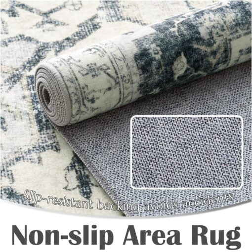 jinchan Area Rug 8x10 Washable Living Room Rug Vintage Soft Indoor Large Floor Cover Retro Distressed Mat Accent Lightweight Non-Slip Thin Carpet for Kitchen Bathroom Bedroom Grey - Image 3