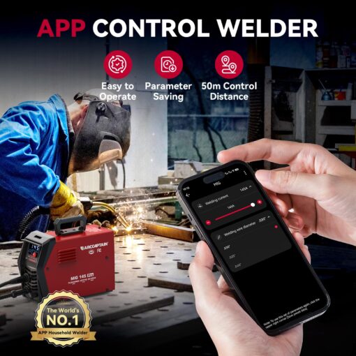 ARCCAPTAIN iControl MIG145 Pro 145A Flux Core MIG Welder 110V Welding Machine Gasless MIG Welder Flux MIG/MMA Stick/Lift TIG, 3 in 1 Welder Machine with Synergy, Portable Welder, APP Control - Image 9