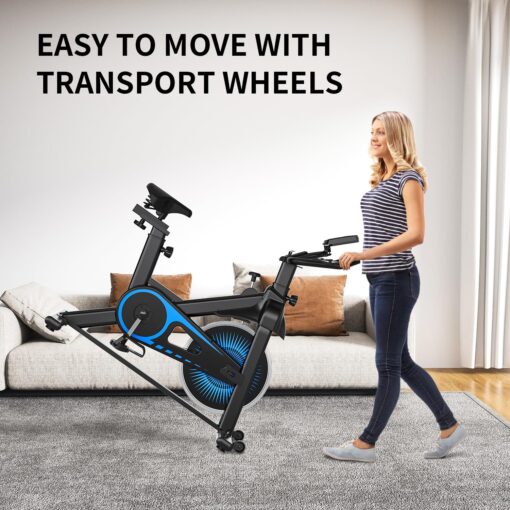 UPREIGN Indoor Cycling Bike - Adjustable Resistance Stationary Bike for Home Exercise, Indoor Cycling Bike with Smartphone Holder, LCD Display and Heart Rate Monitor, Blue - Image 6