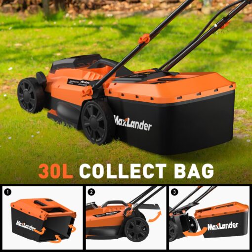 Maxlander Lawn Mowers, 13Inch Electric Lawn Mower Cordless, 20V 2-in-1 Battery Powered Lawn Mower with Brushless Motor, 5-Position Height Adjustment, Battery and Charger Included - Image 2