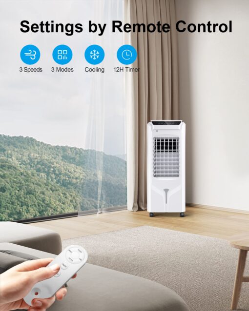 Uthfy 1800 CFM Evaporative Air Cooler, 32 Inch Swamp Cooler Air Conditioner with 4.2 Gal Water Tank, 120°Oscillation, 12H Timer, 3 Speed, 4 Modes, Remote, Portable Cooling Fan for Bedroom, Living Room - Image 2